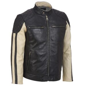 Moto Fashion Mock-Neck Collar Leather Jacket
