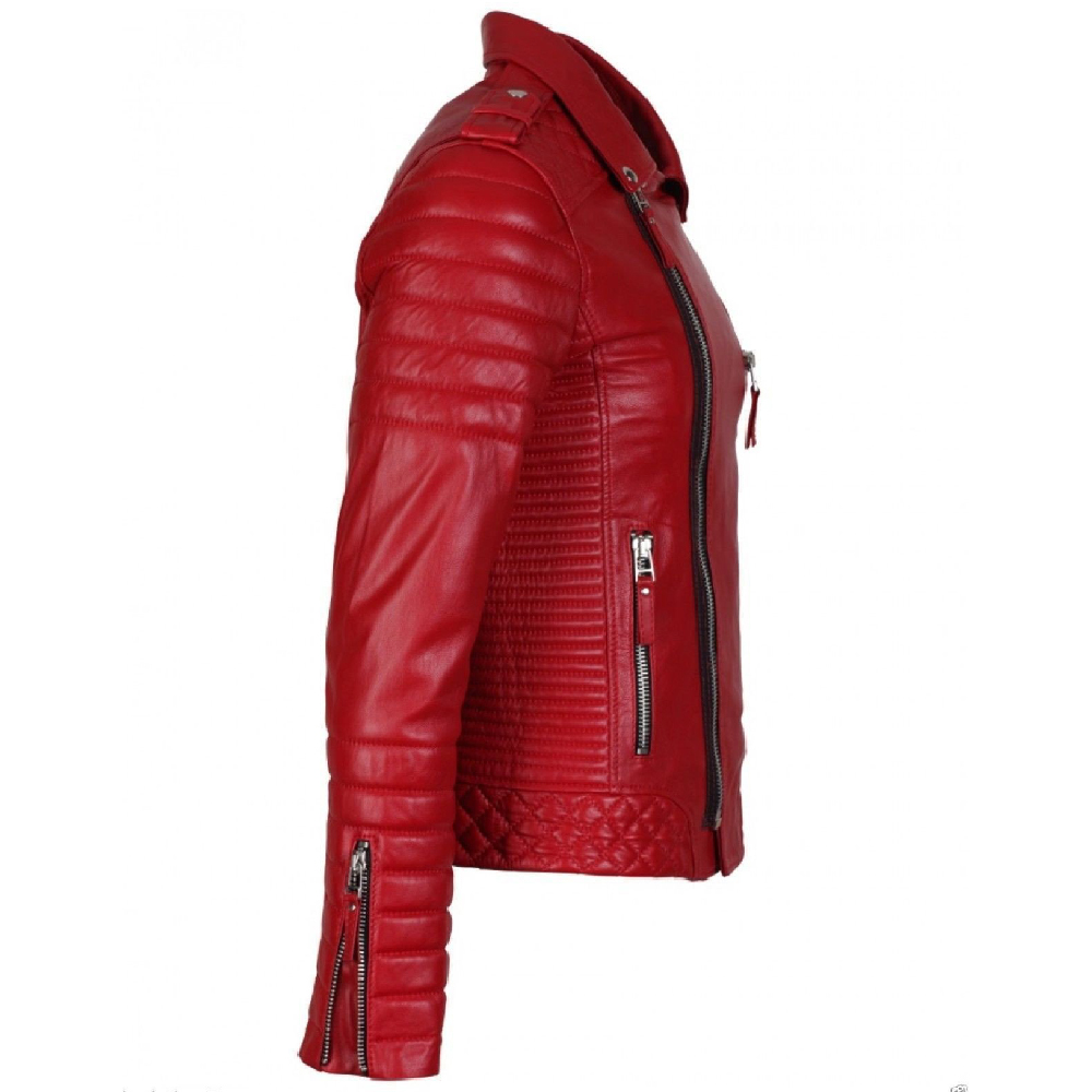 Red Quilted Leather Jacket