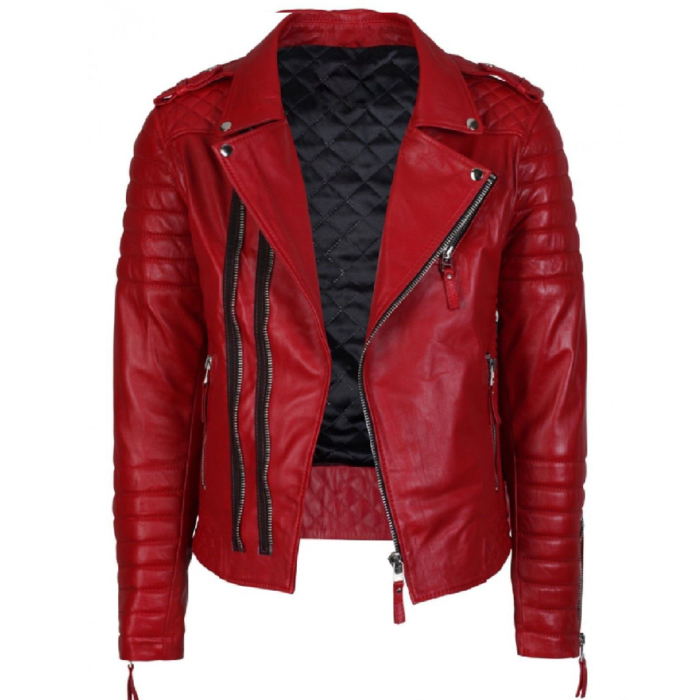 Red Quilted Leather Jacket