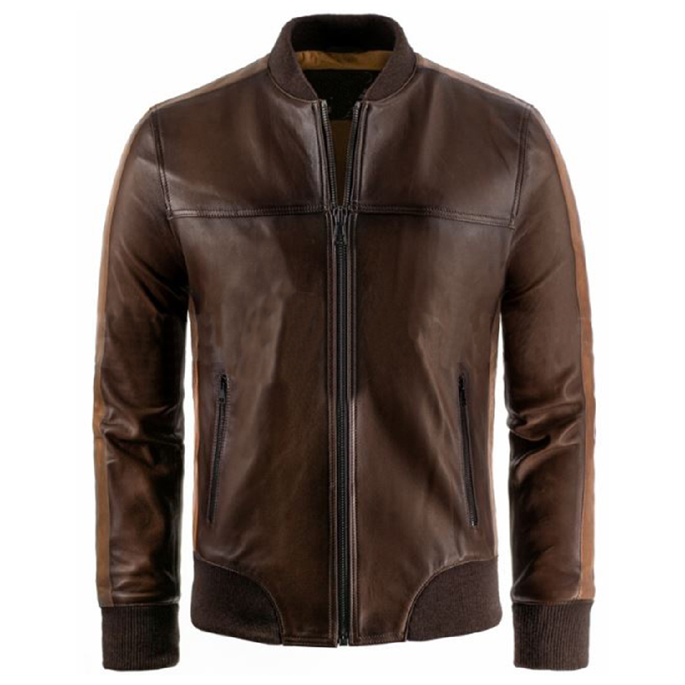Brown Leather Bomber Jacket