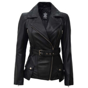 Womens Black Leather Moto Jacket