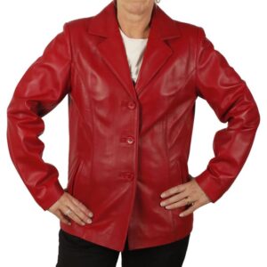 Womens Red Leather Blazer