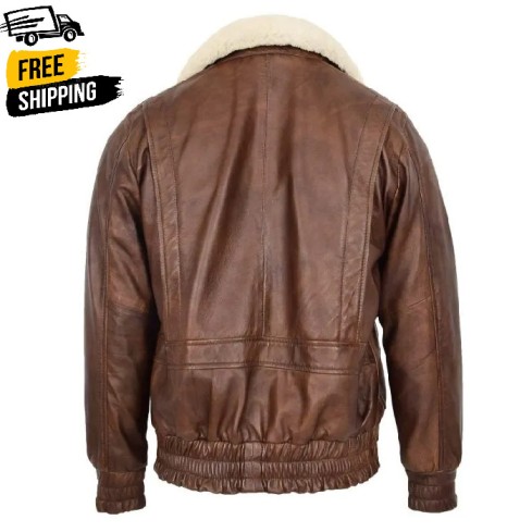 Men's Shearling Flight Leather Aviator Fur Jacket