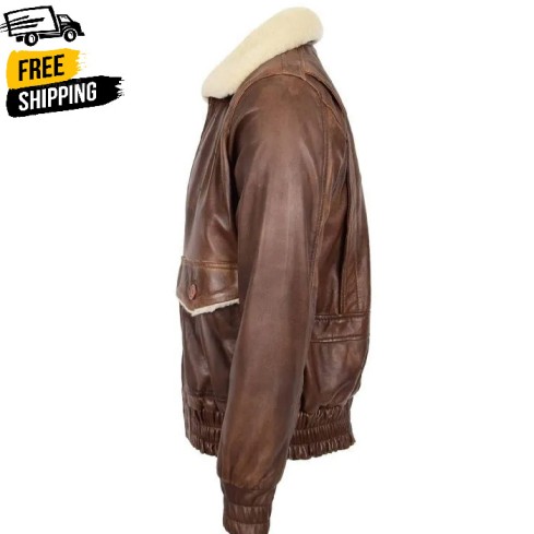 Men's Shearling Flight Leather Aviator Fur Jacket