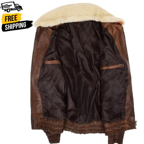 Men's Shearling Flight Leather Aviator Fur Jacket