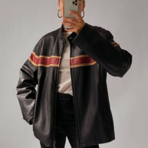 oversized black leather biker jacket women