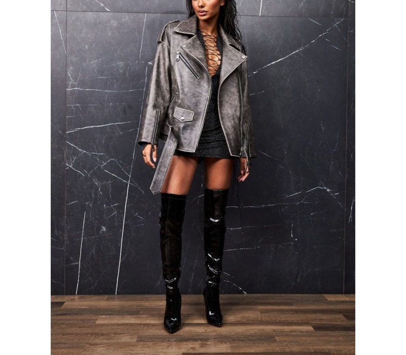 distressed oversized leather jacket womens