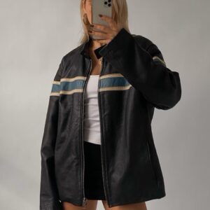 90's oversized leather biker jacket women
