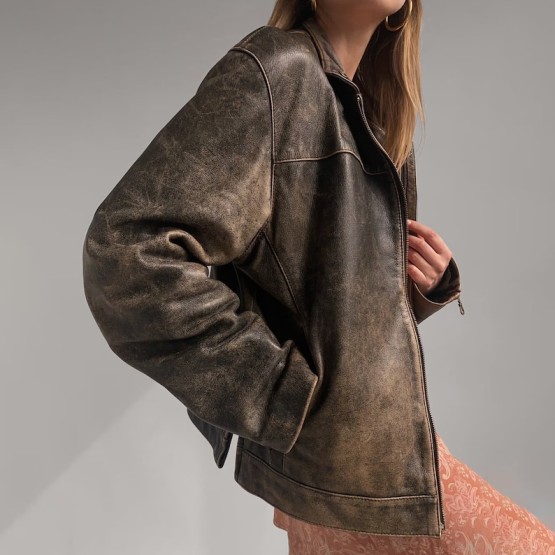 womens oversized leather jacket