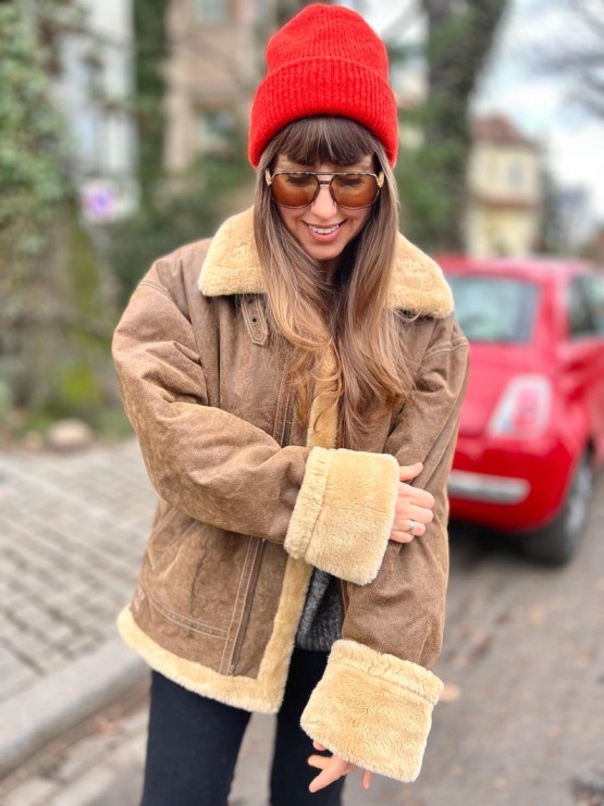 womens shearling aviator oversized leather jacket